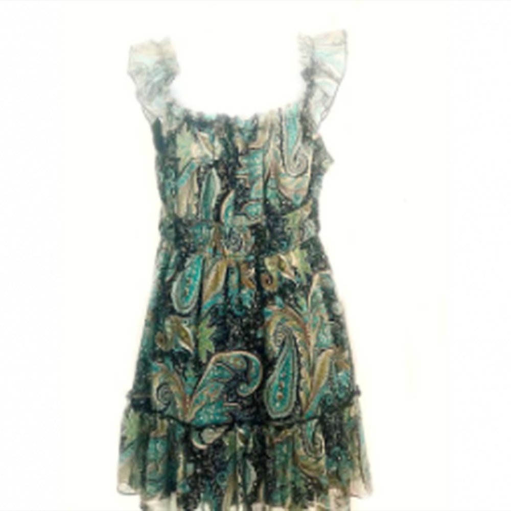 BOHO Paisley Tiered Ruffle Chiffon Dress Size M